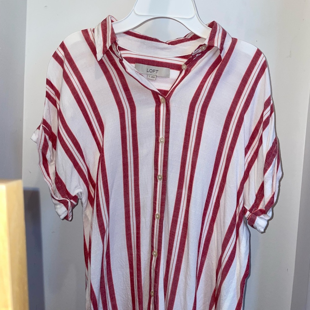 LOFT Crimson and White Striped Shirt